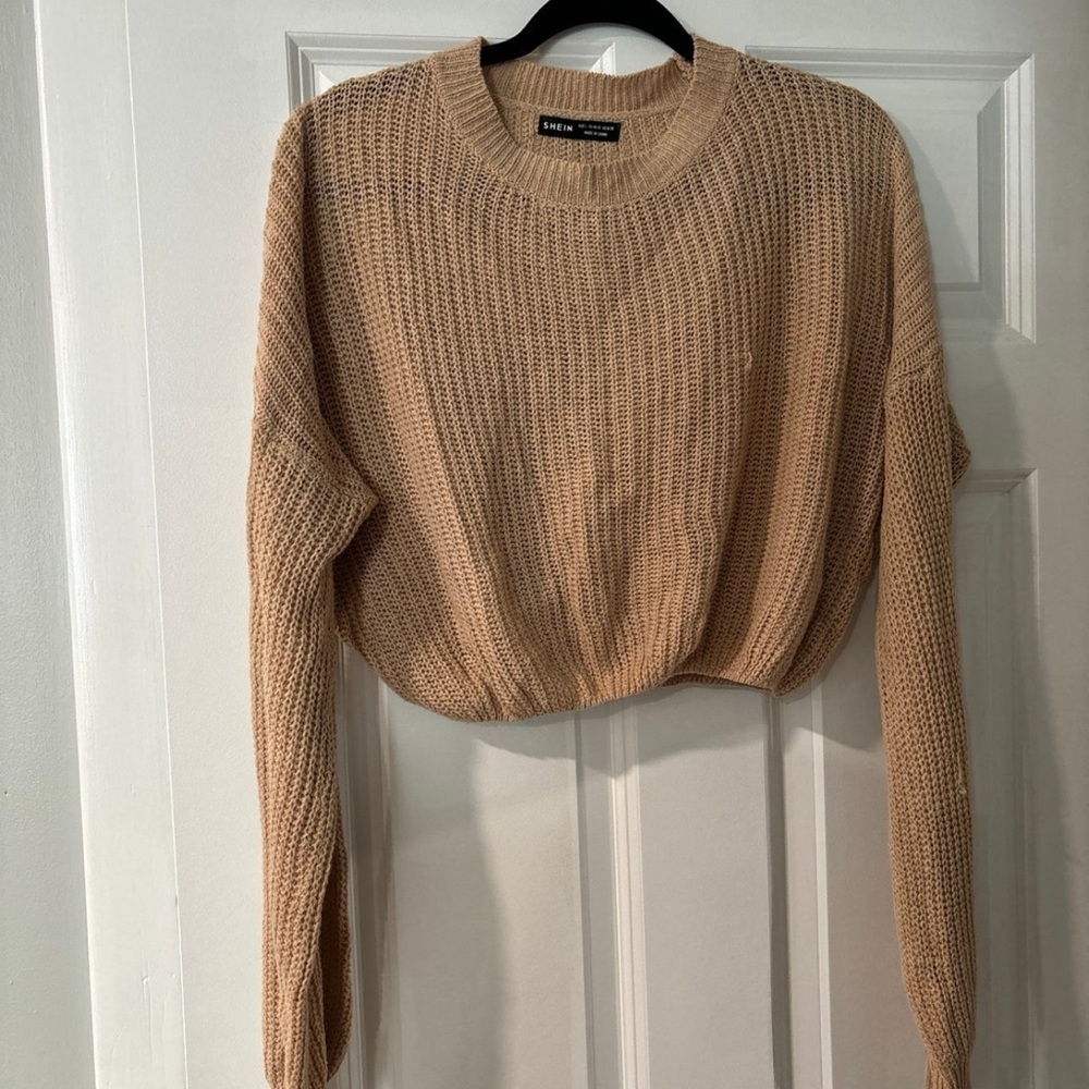 Tan Knit Cropped Sweater